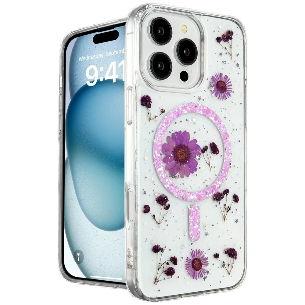 Newface Iphone 16 Pro Max Kılıf Daisy Simli Magsafe Kapak - Mor