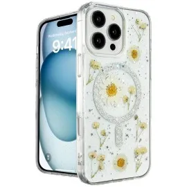 Newface Iphone 16 Pro Max Kılıf Daisy Simli Magsafe Kapak - Gümüş