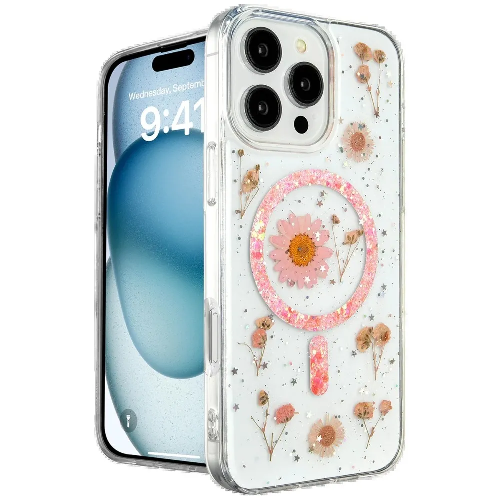 Newface Iphone 16 Pro Max Kılıf Daisy Simli Magsafe Kapak - Pembe