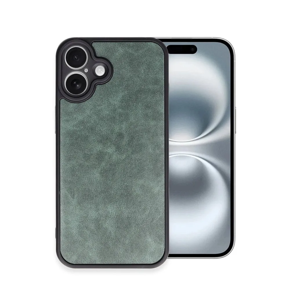 Newface Iphone 16 Plus Kılıf Aras Deri Kapak - Koyu Yeşil