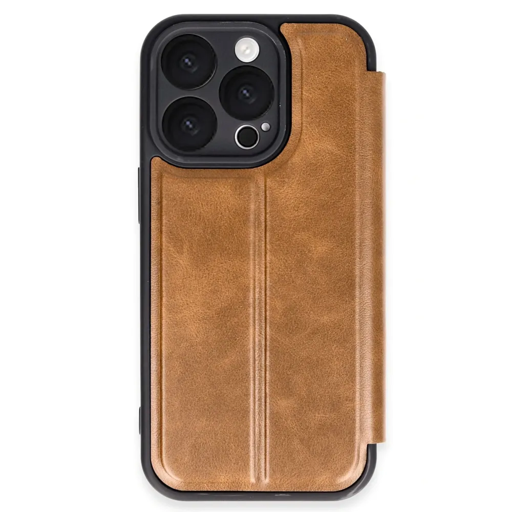 Newface Iphone 16 Pro Kılıf Flip Cover - Taba