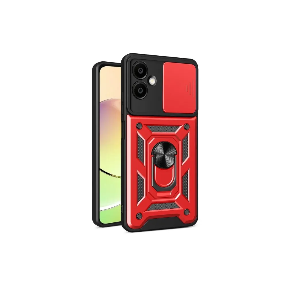 Newface Samsung Galaxy A06 Kılıf Pars Lens Yüzüklü Silikon - Kırmızı