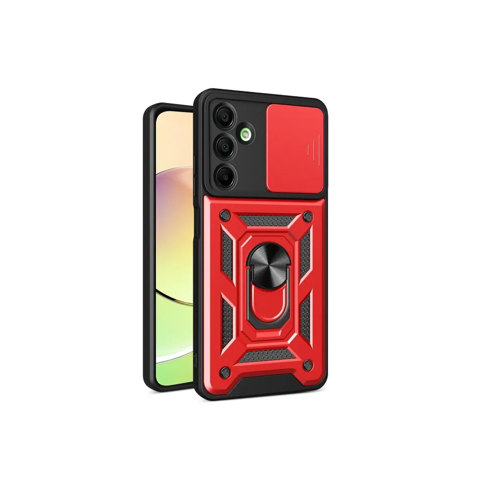 Newface Samsung Galaxy A16 5G Kılıf Pars Lens Yüzüklü Silikon - Kırmızı