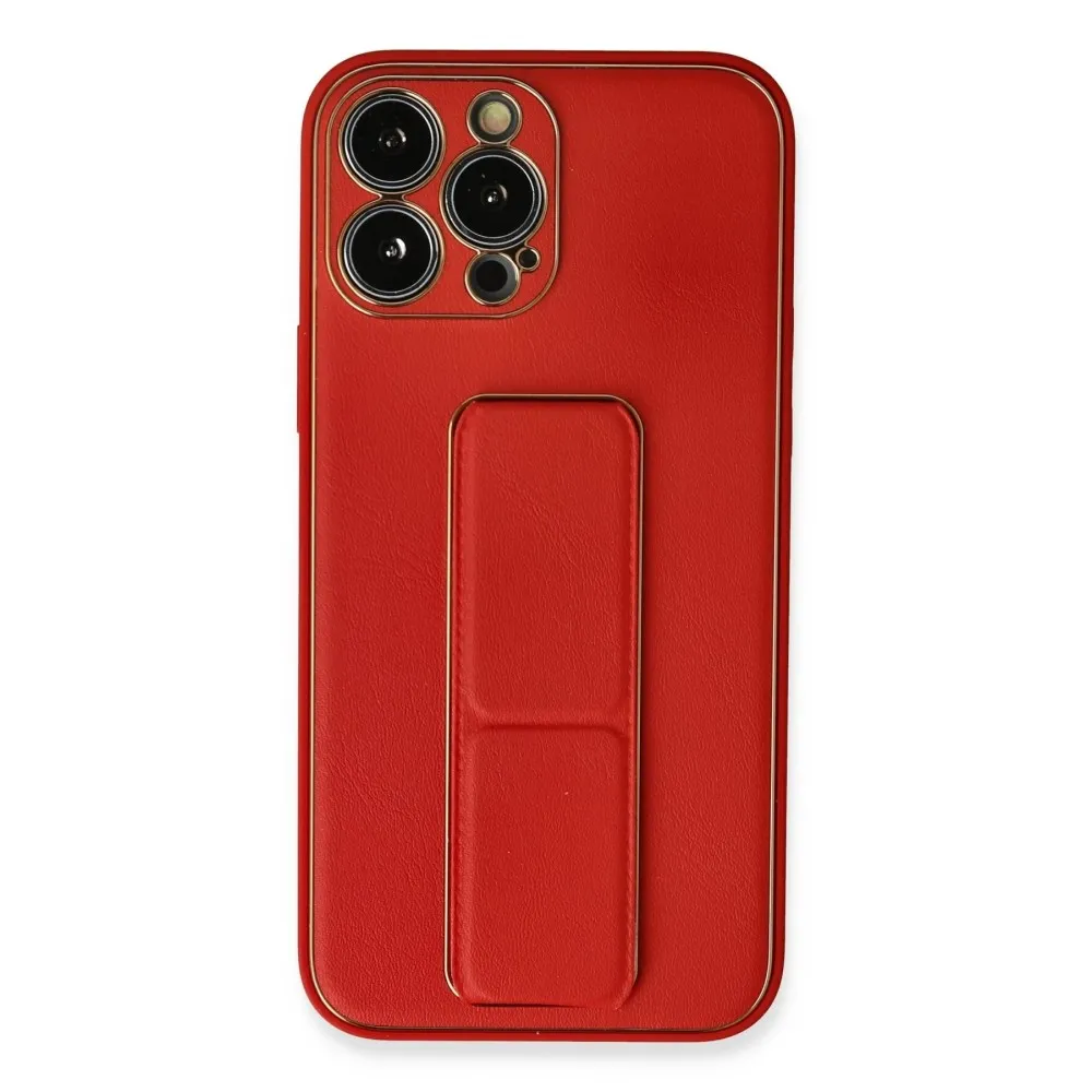 Newface Iphone 13 Pro Max Kılıf Coco Deri Standlı Kapak - Kırmızı