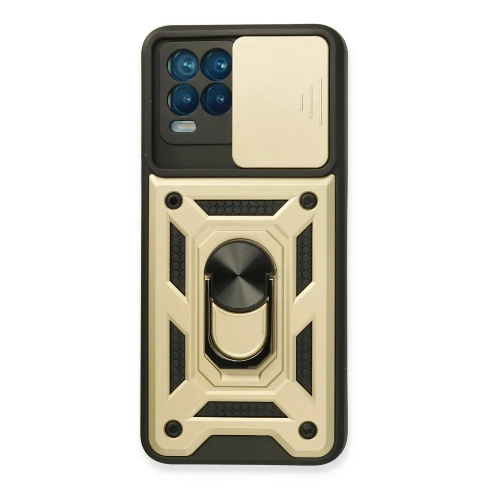 Newface Realme 8 Kılıf Pars Lens Yüzüklü Silikon - Gold