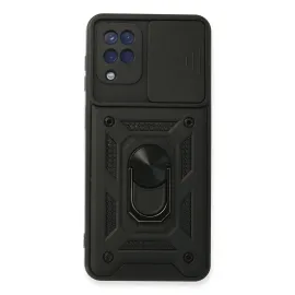 Newface Samsung Galaxy A22 Kılıf Pars Lens Yüzüklü Silikon - Siyah