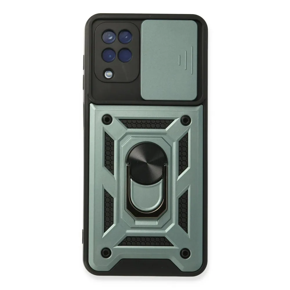 Newface Samsung Galaxy A22 Kılıf Pars Lens Yüzüklü Silikon - Yeşil