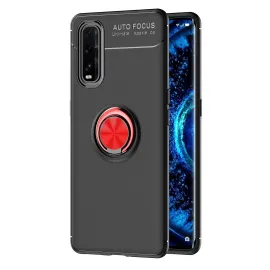 Newface Oppo Find X2 Kılıf Range Yüzüklü Silikon - Siyah-Kırmızı