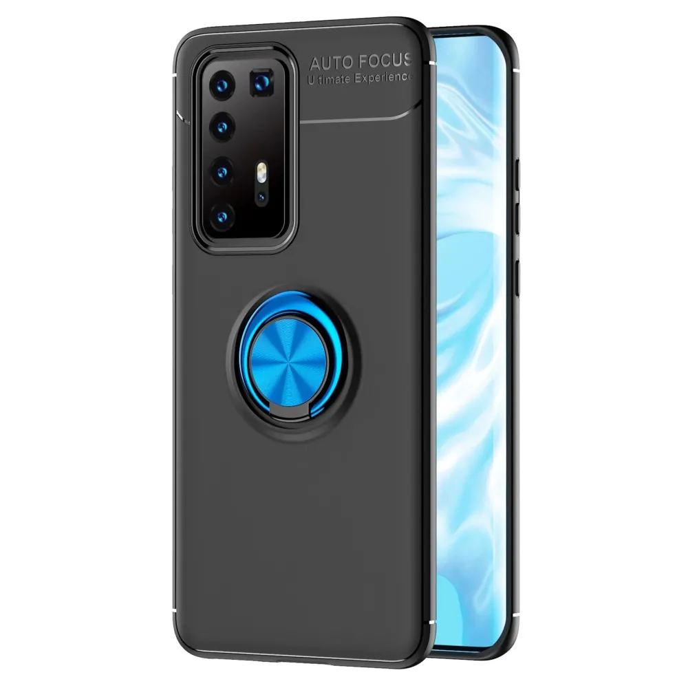 Newface Huawei P40 Pro Kılıf Range Yüzüklü Silikon - Siyah-Mavi