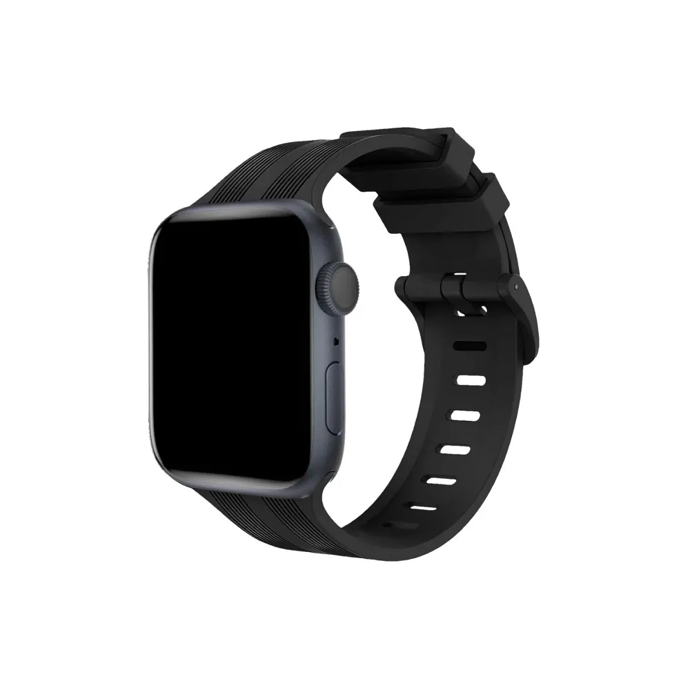 Newface Apple Watch 38mm KR408 Çizgili Silikon Kordon - Siyah