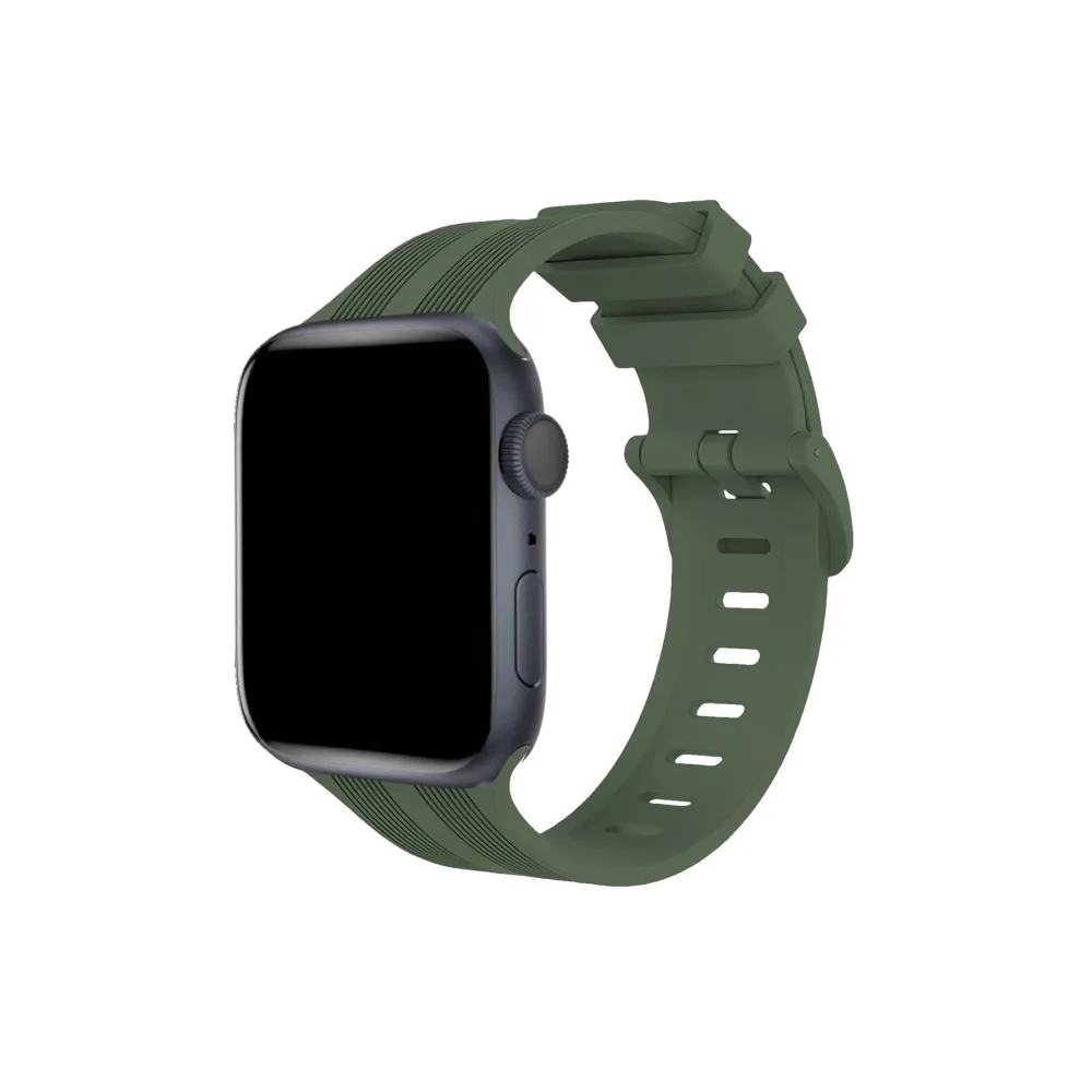 Newface Apple Watch 38mm KR408 Çizgili Silikon Kordon - Koyu Yeşil