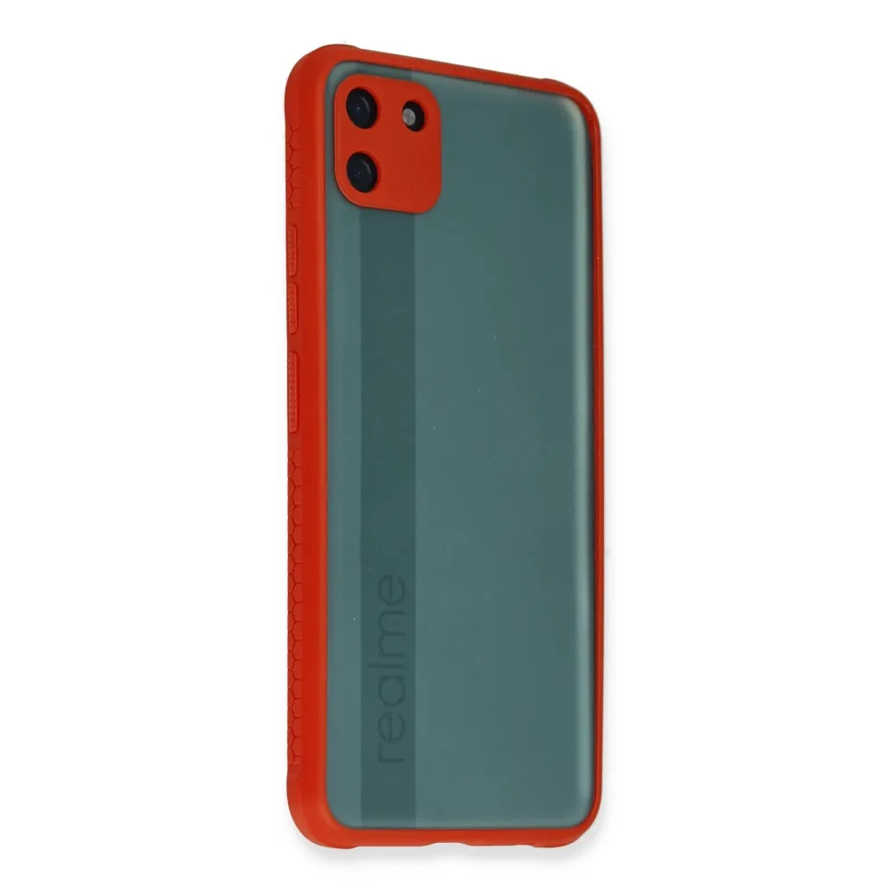 Newface Realme C11 Kılıf Miami Şeffaf Silikon - Kırmızı