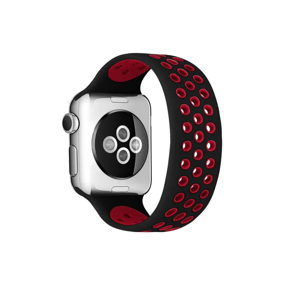 Newface Apple Watch 42Mm Ayarlı Delikli Silikon Kordon - Siyah-Kırmızı