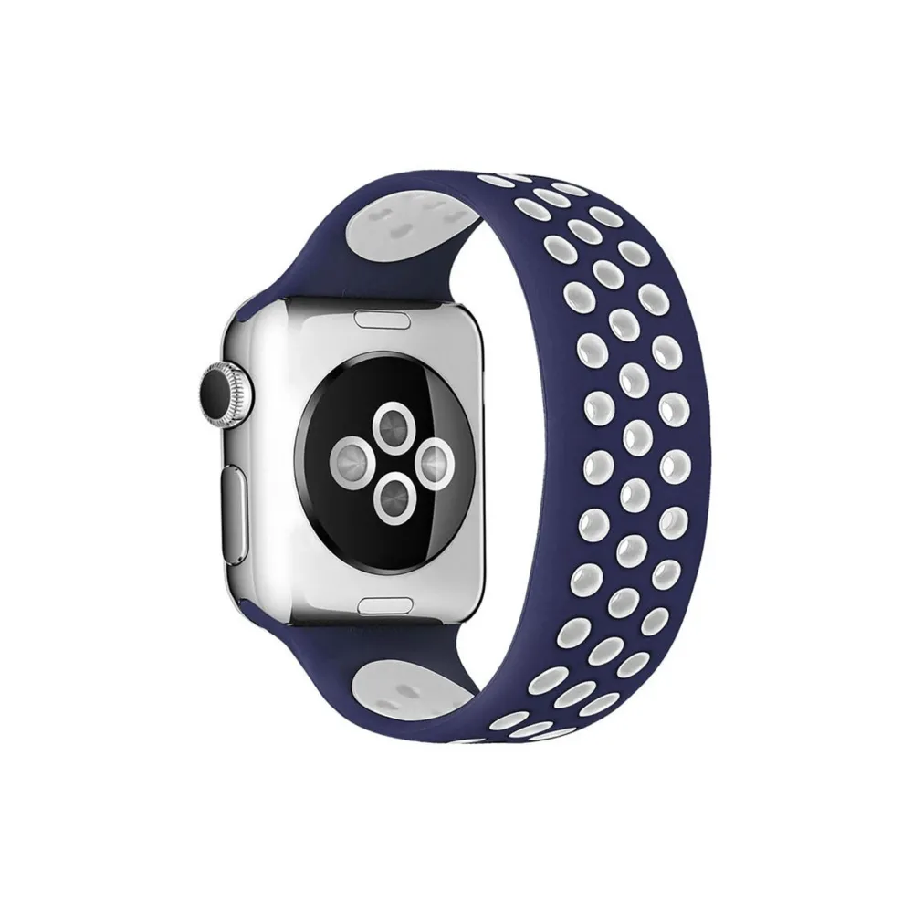 Newface Apple Watch 42Mm Ayarlı Delikli Silikon Kordon - Lacivert-Beyaz