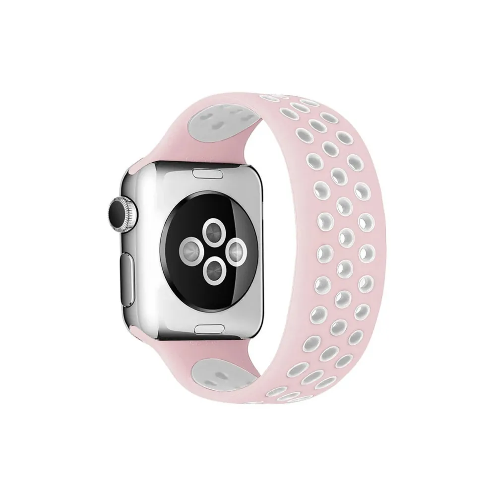 Newface Apple Watch 42Mm Ayarlı Delikli Silikon Kordon - Pembe-Beyaz
