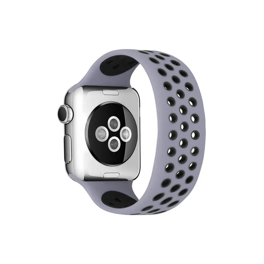 Newface Apple Watch 42Mm Ayarlı Delikli Silikon Kordon - Gri-Siyah