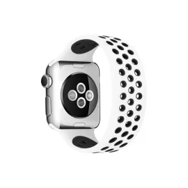 Newface Apple Watch 38mm Ayarlı Delikli Silikon Kordon - Beyaz-Siyah