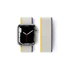 Newface Apple Watch 38Mm Hasırlı Cırtcırtlı Kordon - Sarı-Beyaz
