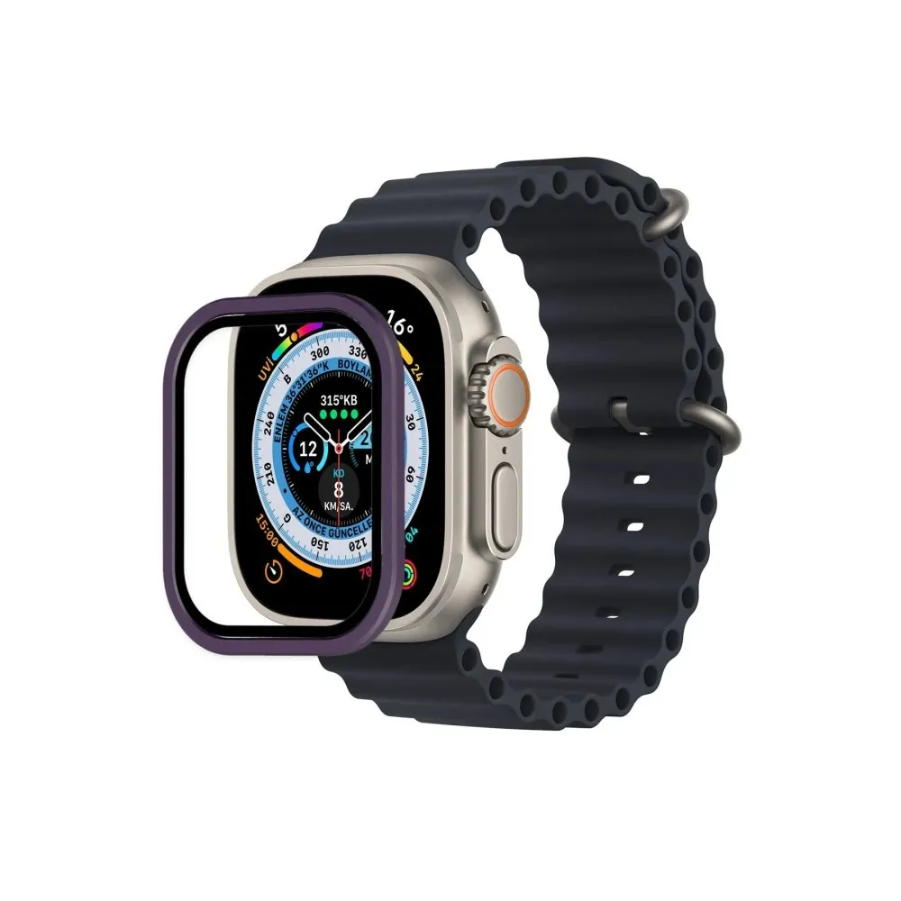 Newface Apple Watch Ultra 49Mm Alüminyum Kasa Cam Ekran Koruyucu - Mor