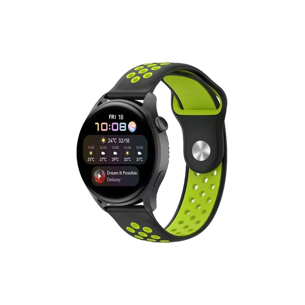 Newface Watch 20Mm Spor Delikli Kordon - Siyah-Yeşil