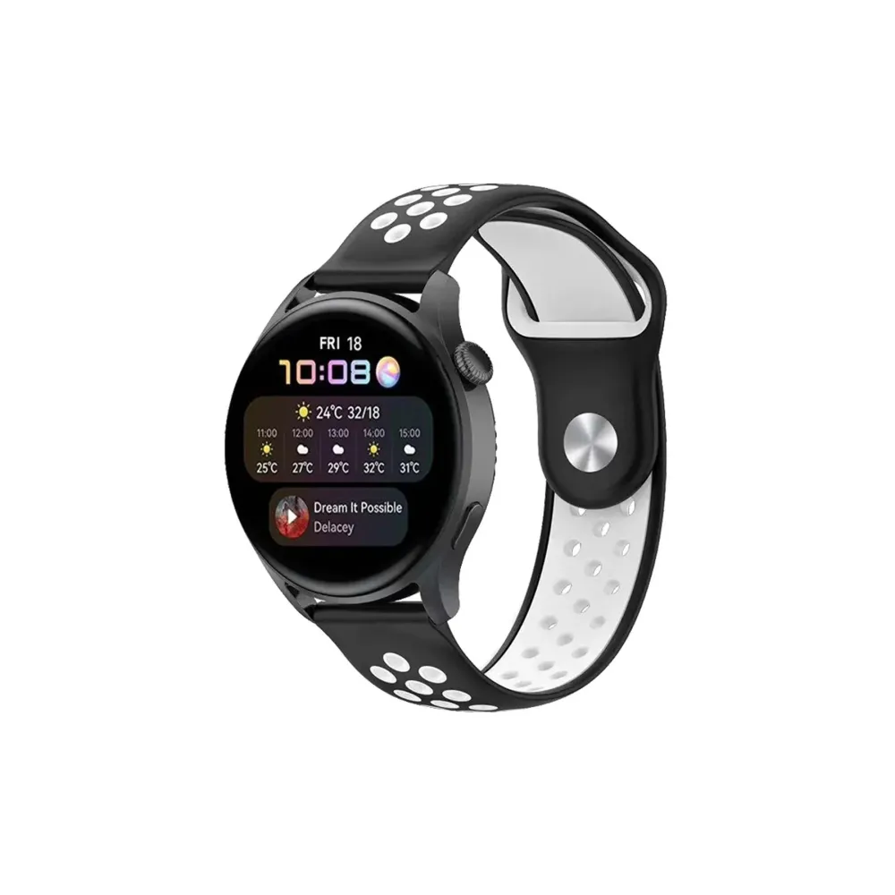 Newface Watch 22mm Spor Delikli Kordon - Siyah-Beyaz