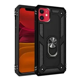 Newface iPhone 11 Kılıf Sofya Yüzüklü Silikon Kapak - Siyah