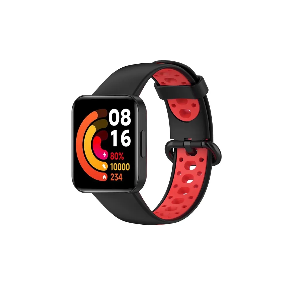 Newface Xiaomi Redmi Watch 2 Spor Delikli Kordon - Siyah-Kırmızı