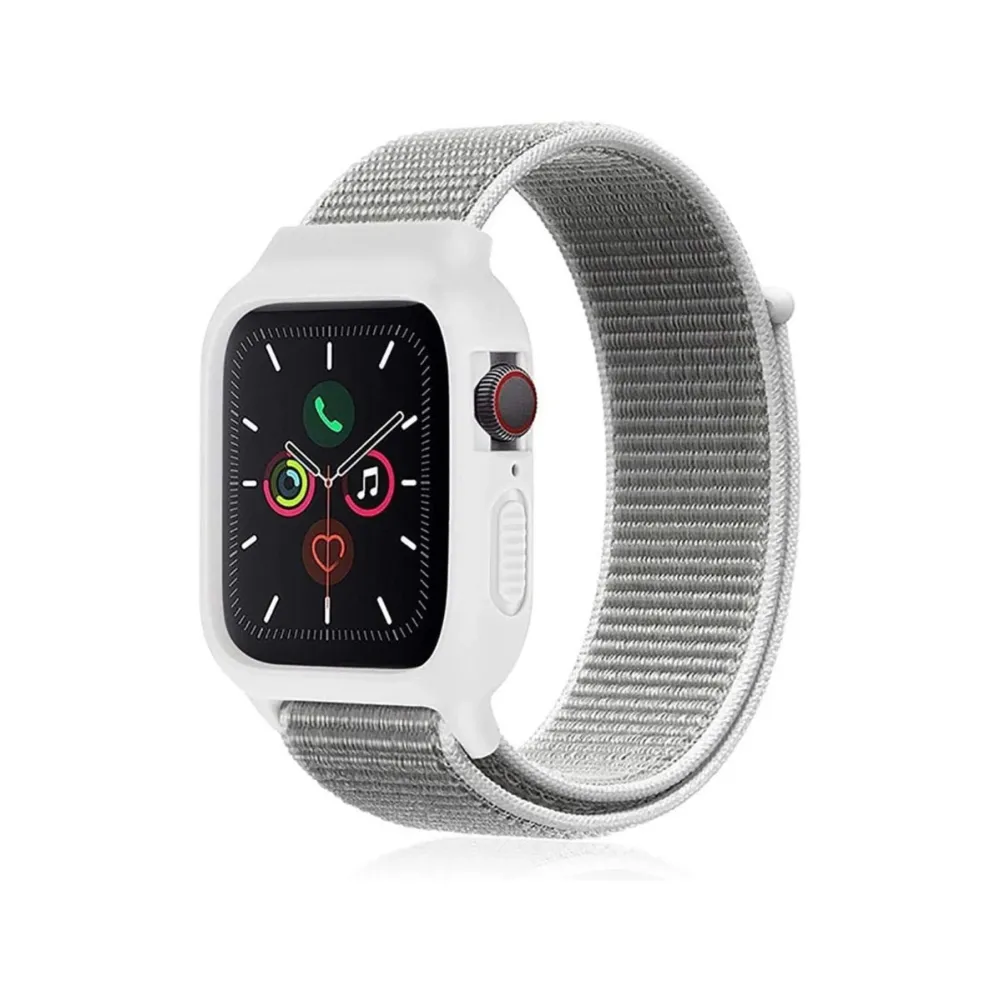 Newface Apple Watch 38Mm Hasırlı Cırtcırtlı Kasalı Kordon - Beyaz