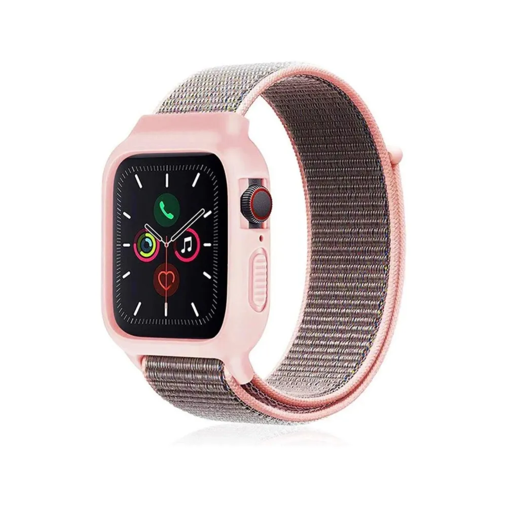 Newface Apple Watch 38Mm Hasırlı Cırtcırtlı Kasalı Kordon - Pembe