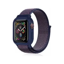 Newface Apple Watch 38Mm Hasırlı Cırtcırtlı Kasalı Kordon - Lacivert-Mürdüm