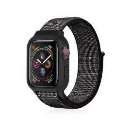Newface Apple Watch 38mm Hasırlı Cırtcırtlı Kasalı Kordon - Benekli Siyah