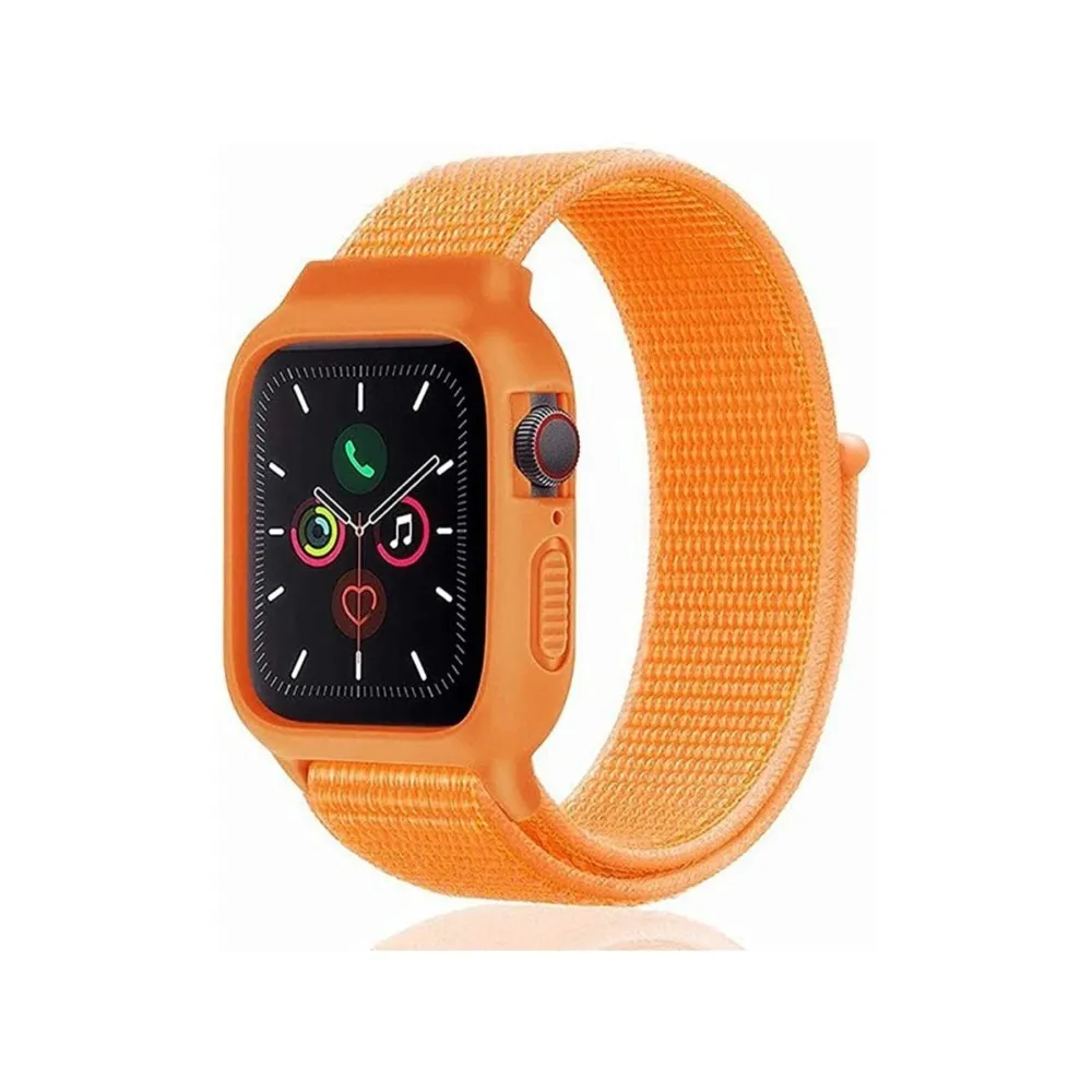 Newface Apple Watch 42Mm Hasırlı Cırtcırtlı Kasalı Kordon - Turuncu