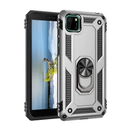 Newface Huawei Y5P Kılıf Sofya Yüzüklü Silikon Kapak - Gümüş