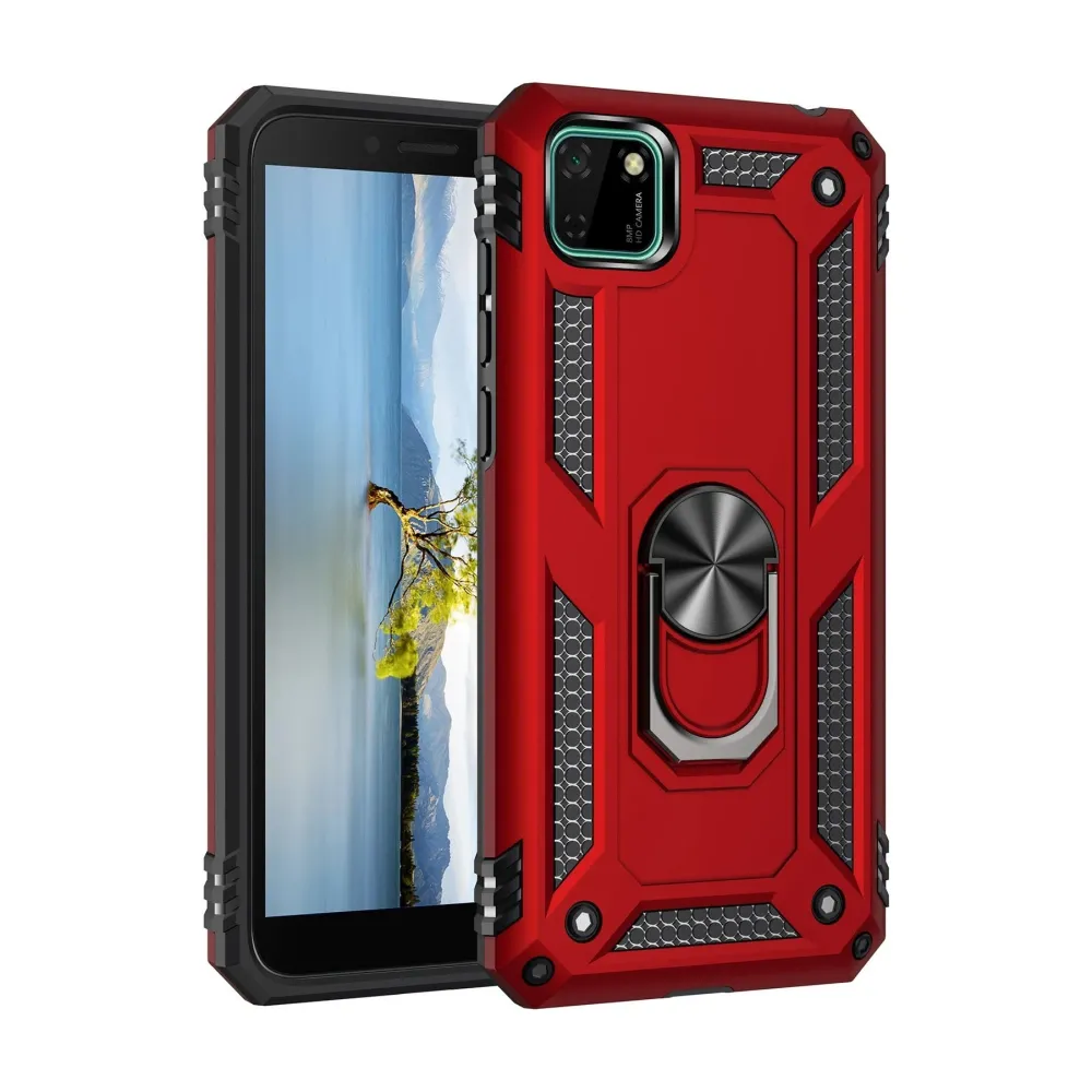 Newface Huawei Y5P Kılıf Sofya Yüzüklü Silikon Kapak - Kırmızı