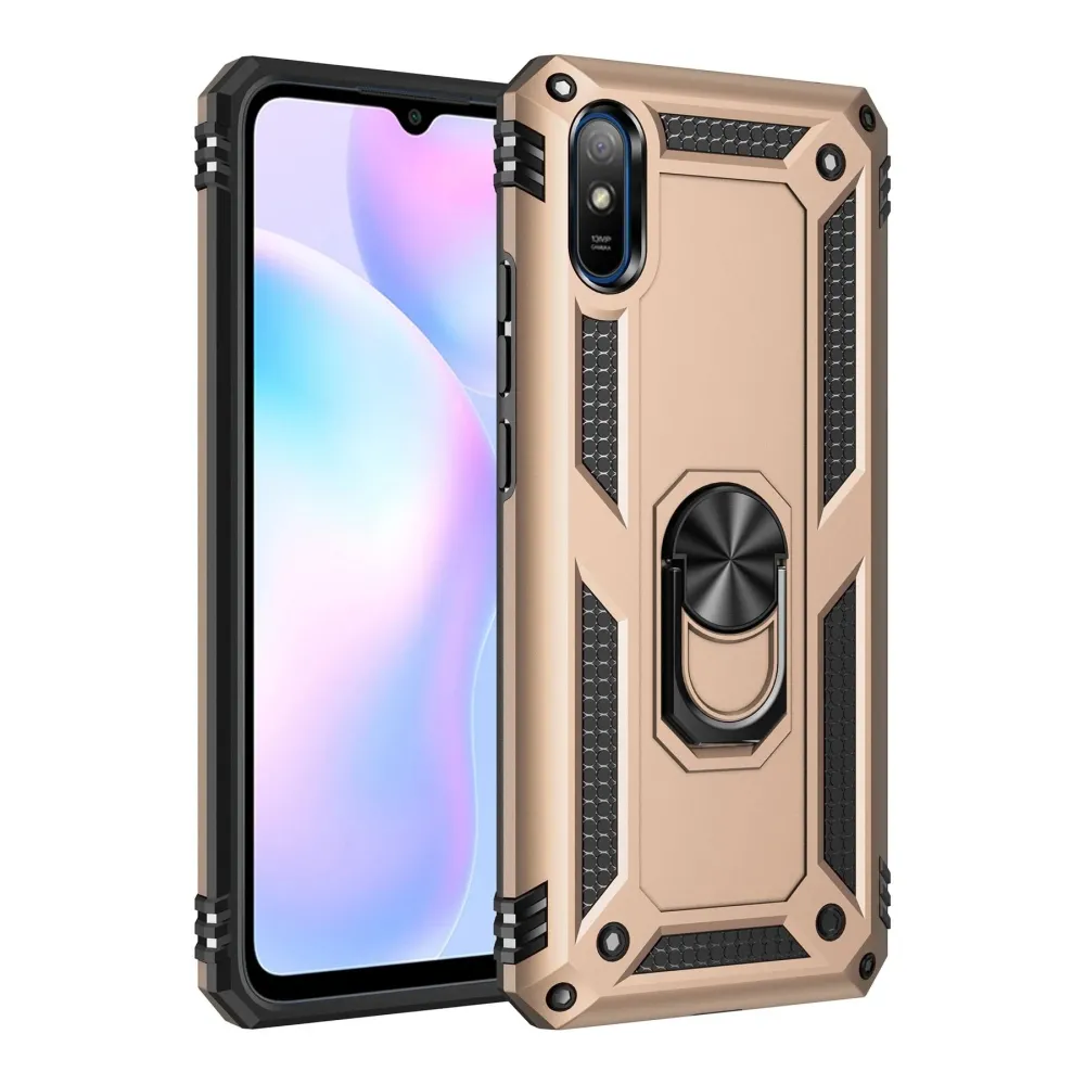 Newface Xiaomi Redmi 9A Kılıf Sofya Yüzüklü Silikon Kapak - Gold