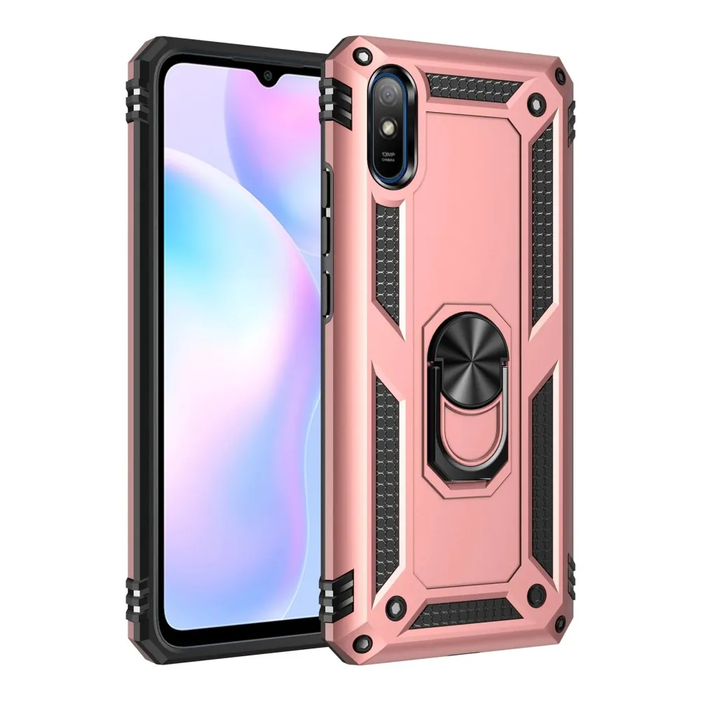 Newface Xiaomi Redmi 9A Kılıf Sofya Yüzüklü Silikon Kapak - Rose