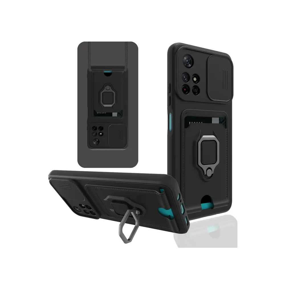 Newface Xiaomi Redmi Note 11T Kılıf Zuma Kartvizitli Yüzüklü Silikon - Siyah