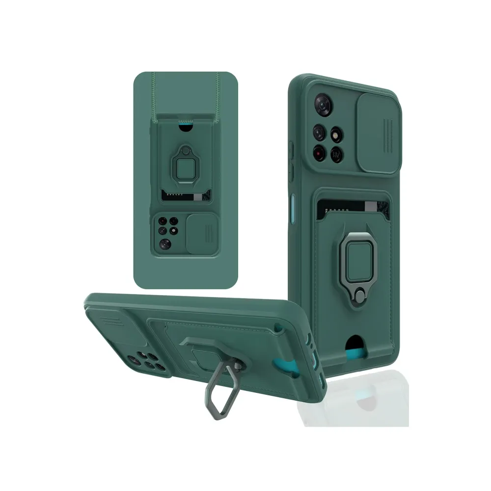 Newface Xiaomi Redmi Note 11T Kılıf Zuma Kartvizitli Yüzüklü Silikon - Yeşil