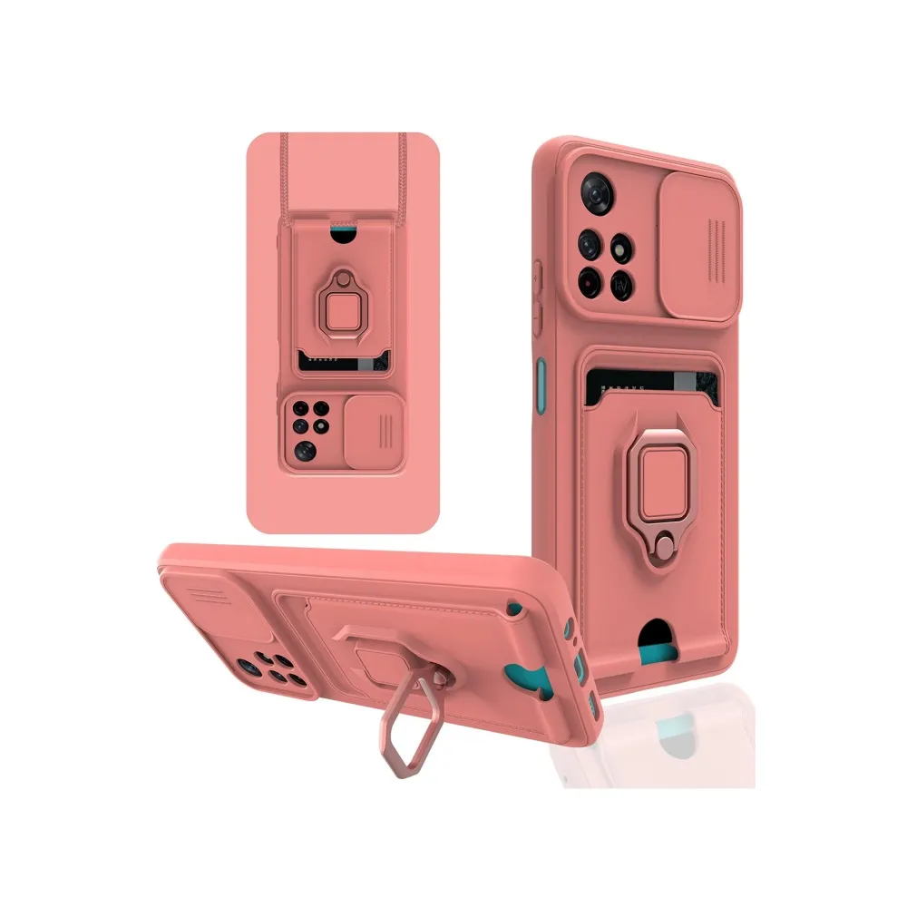 Newface Xiaomi Redmi Note 11T Kılıf Zuma Kartvizitli Yüzüklü Silikon - Pembe