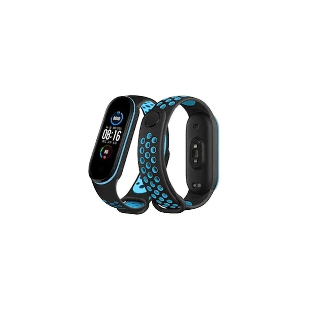Newface Xiaomi Mi Band 4 Spor Delikli Kordon - Siyah-Mavi