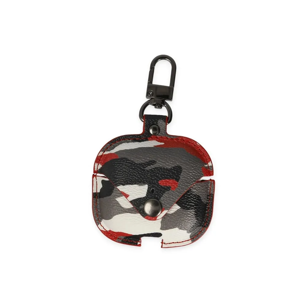 Newface Airpods Pro 2 (2.nesil) Çanta Kamuflaj Deri Kılıf - Kırmızı