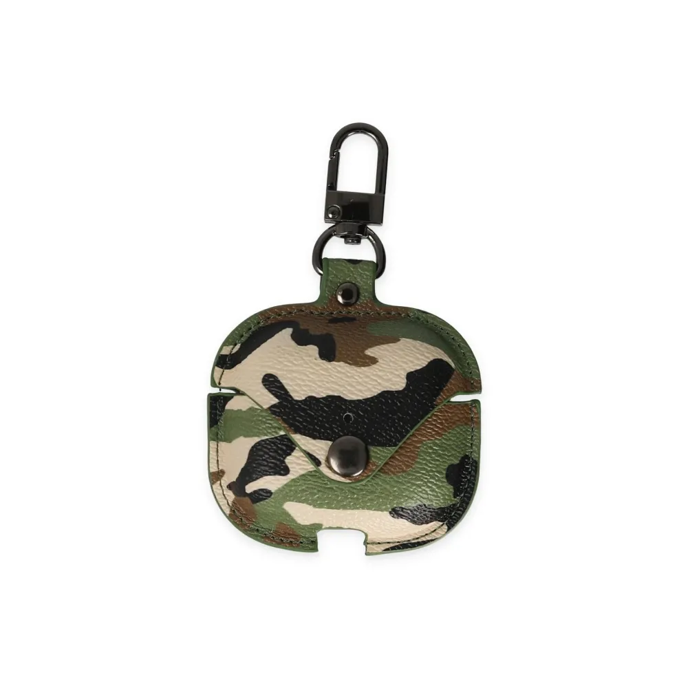 Newface Airpods Pro 2 (2.nesil) Çanta Kamuflaj Deri Kılıf - Yeşil