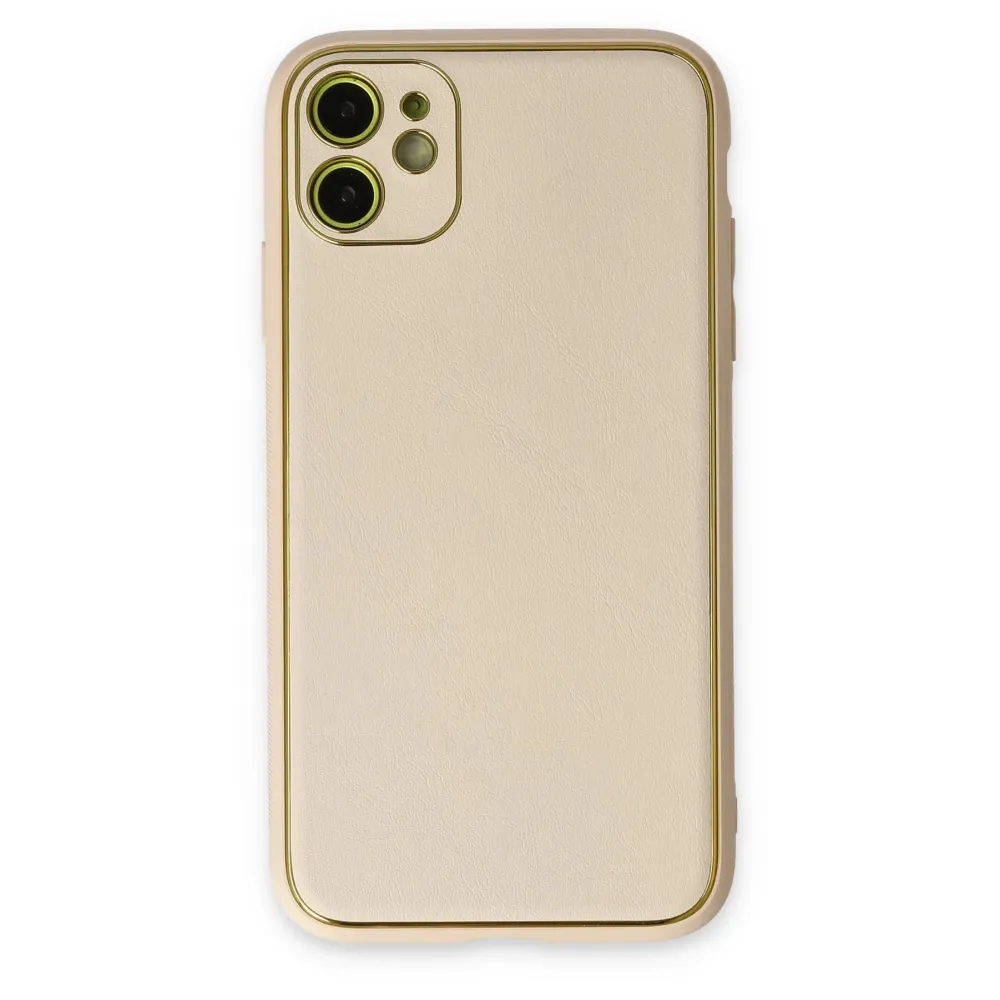Newface Iphone 12 Kılıf Coco Deri Silikon Kapak - Gold