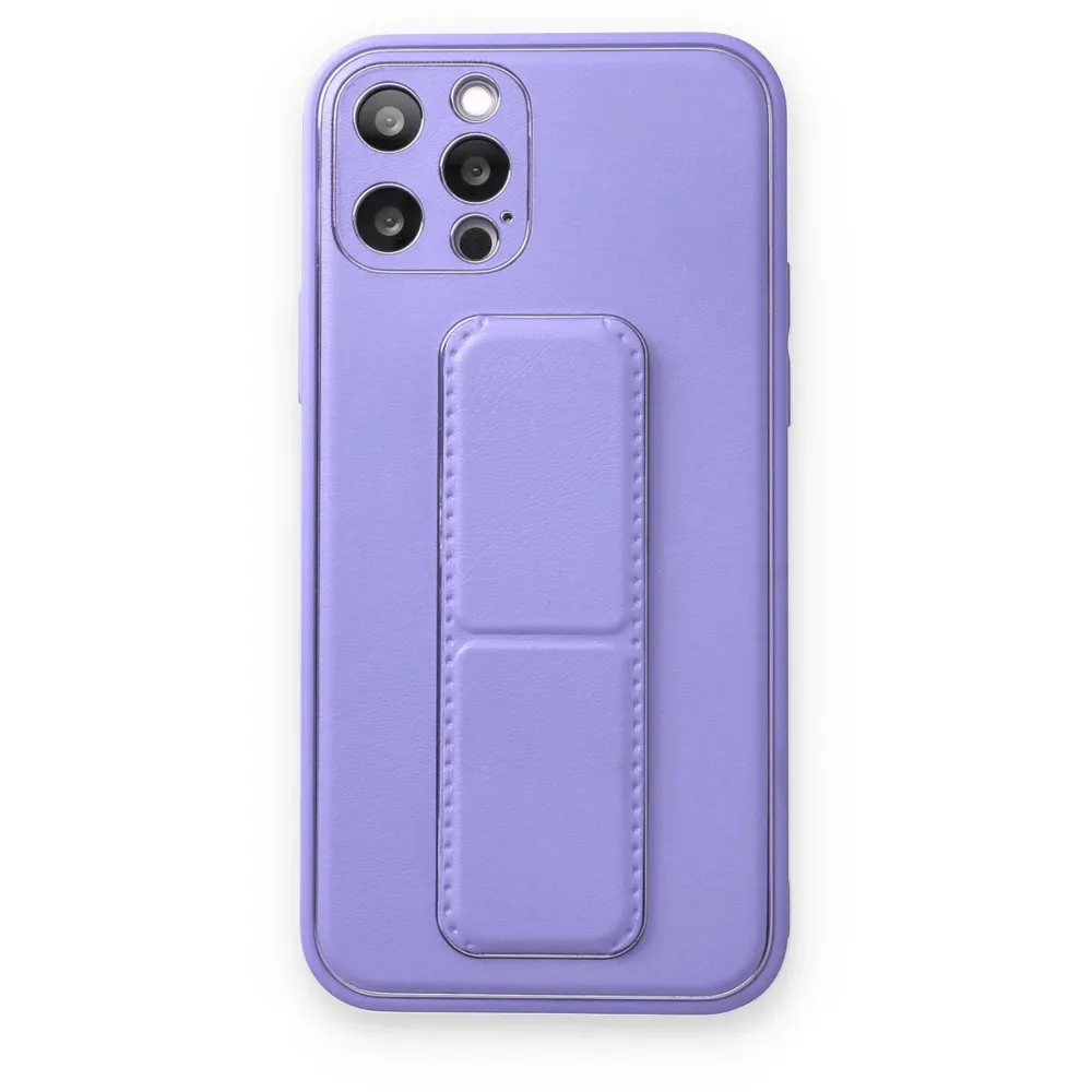 Newface Iphone 12 Pro Kılıf Coco Deri Standlı Kapak - Koyu Lila