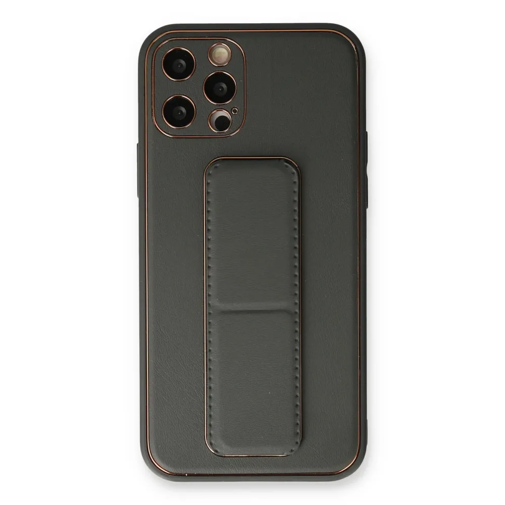 Newface Iphone 12 Pro Kılıf Coco Deri Standlı Kapak - Füme