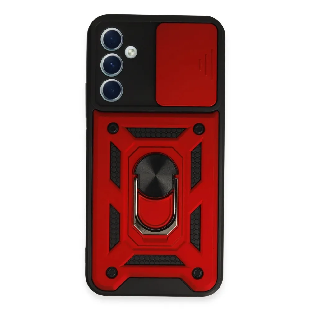 Newface Samsung Galaxy A34 5G Kılıf Pars Lens Yüzüklü Silikon - Kırmızı