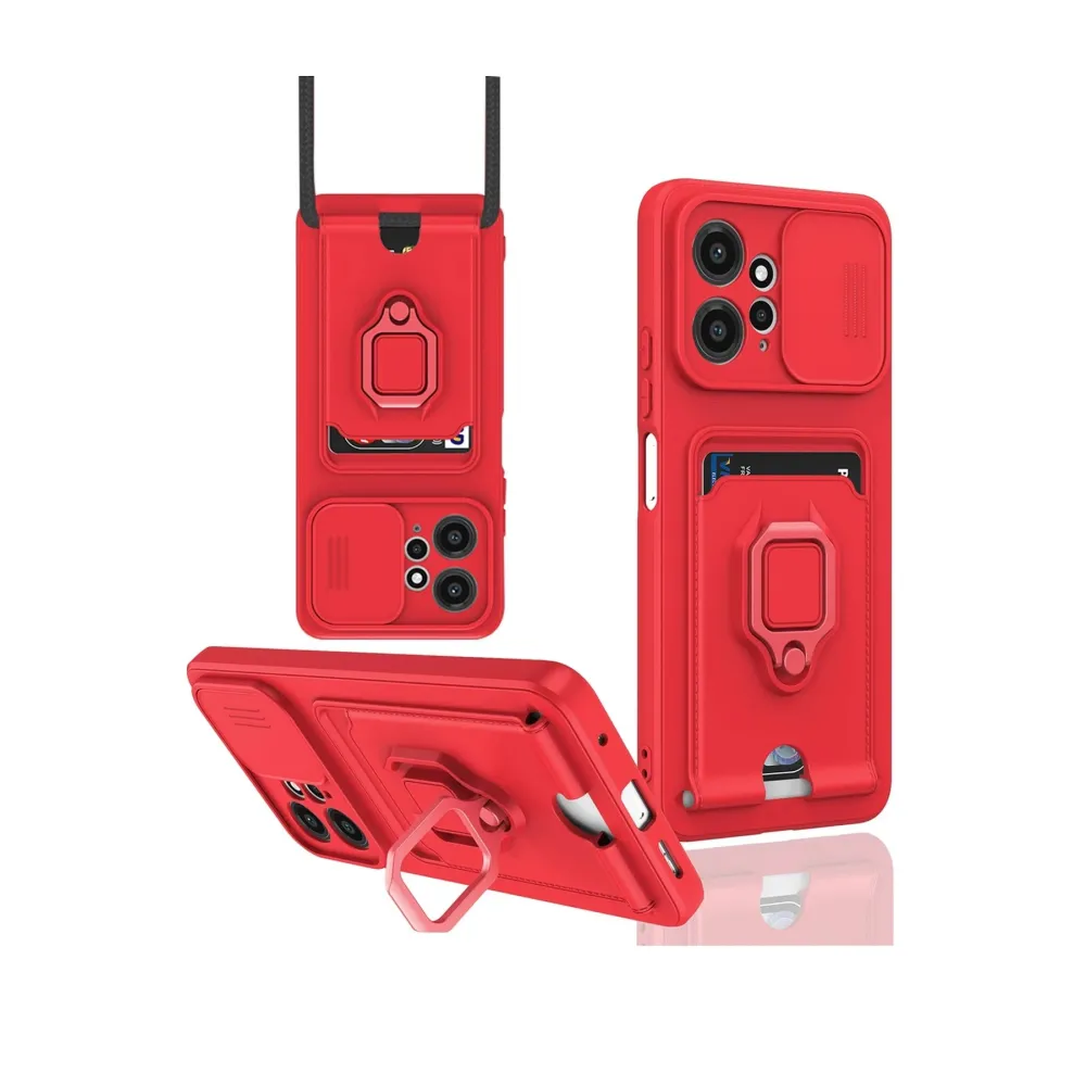 Newface Xiaomi Redmi Note 12 4G Kılıf Zuma Kartvizitli Yüzüklü Silikon - Kırmızı