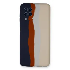 Newface Samsung Galaxy A22 Kılıf Ebruli Lansman Silikon - Lacivert-Krem