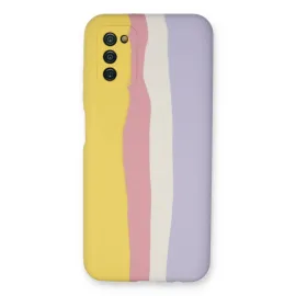 Newface Samsung Galaxy A03S Kılıf Ebruli Lansman Silikon - Sarı-Mavi