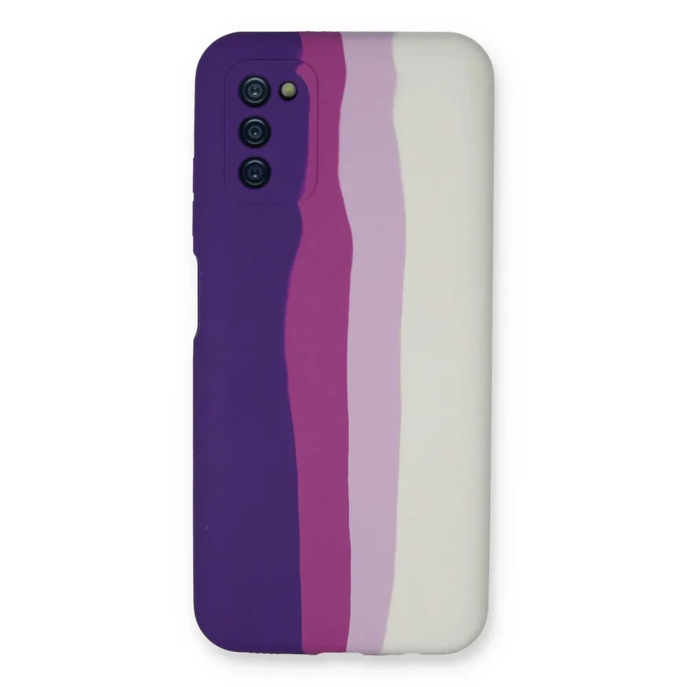 Newface Samsung Galaxy A03S Kılıf Ebruli Lansman Silikon - Mor-Beyaz